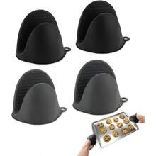 Mini Guantes para Horno de Silicona 2 Pares Mini Guantes de Cocina para Horno Guantes Aislantes de Calor Guantes Resistentes al Calor Anti-Escaldaduras de Manoplas para Cocina Negro Gris - NegroGris - Ver 1