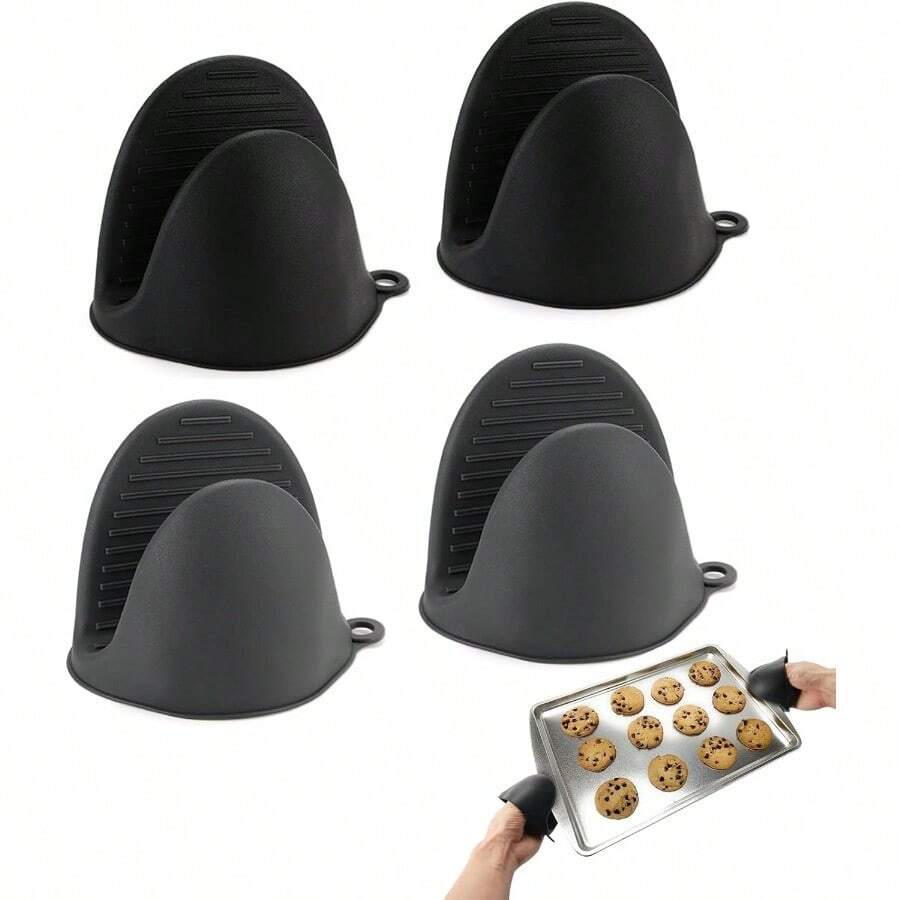 Mini Guantes para Horno de Silicona 2 Pares Mini Guantes de Cocina para Horno Guantes Aislantes de Calor Guantes Resistentes al Calor Anti-Escaldaduras de Manoplas para Cocina Negro Gris - NegroGris - Ver 1