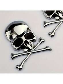 1 Skull And Crossbones Car Sticker, Metal Car Decal, Fashionable Car Badge, Durable, Easy To Install, Ideal Gift For Halloween For Friends 3HLM - [銀色] - 查看 2