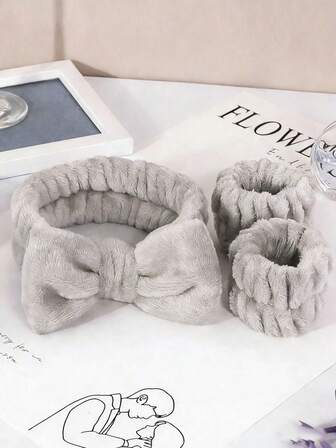 1 Set Fascia da Bagno Tinta Unita Grigia (1 Fascia/2 Polsini/3 Fascia+Polsini), Materiale in Poliestere Creativo, Adatto per Trucco in Bagno, 3 Misure Disponibili, Venduto Separatamente, Accessori per Capelli per Casa e Bagno, Autunno, Ritorno a Scuola