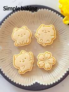 4 件套可爱猫咪造型饼干模具，生日蛋糕装饰，烘焙甜点和糖果制作工具。情人节装饰饼干印章。糖霜饼干模具 - 白色 - 查看 6