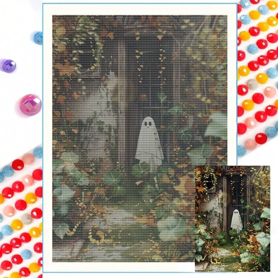 Pintura de diamantes 5D | Pintura de diamantes de arte de pared Fantasma del bosque de Halloween, versión para adultos, decoración de pared hecha a mano inspirada en la naturaleza misteriosa. Kit de mosaico DIY, pintura de diamantes para relajación, desarrollo de habilidades DIY y enfoque, mejor regalo de vacaciones DIY. - Multicolor - Ver 1