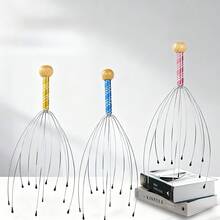 Envío gratis Masajeador manual de cabeza, diseño de pulpo con 12 garras, herramienta de relajación definitiva para el cuero cabelludo y el estrés, se siente como un extractor de alma, ofrece una comodidad inesperada, perfecto para mercados transfronterizos, reconfortante - Color de mango aleatorio - Ver 4