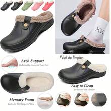 OpenHIZuecos para Mujer y Hombre Forrados Clogs Mules Pantuflas Casa Invierno Peluche Clido Zapatos Casuales Cmodo Antideslizante - negro1 gris+27,5~28,0 cm - Ver 1