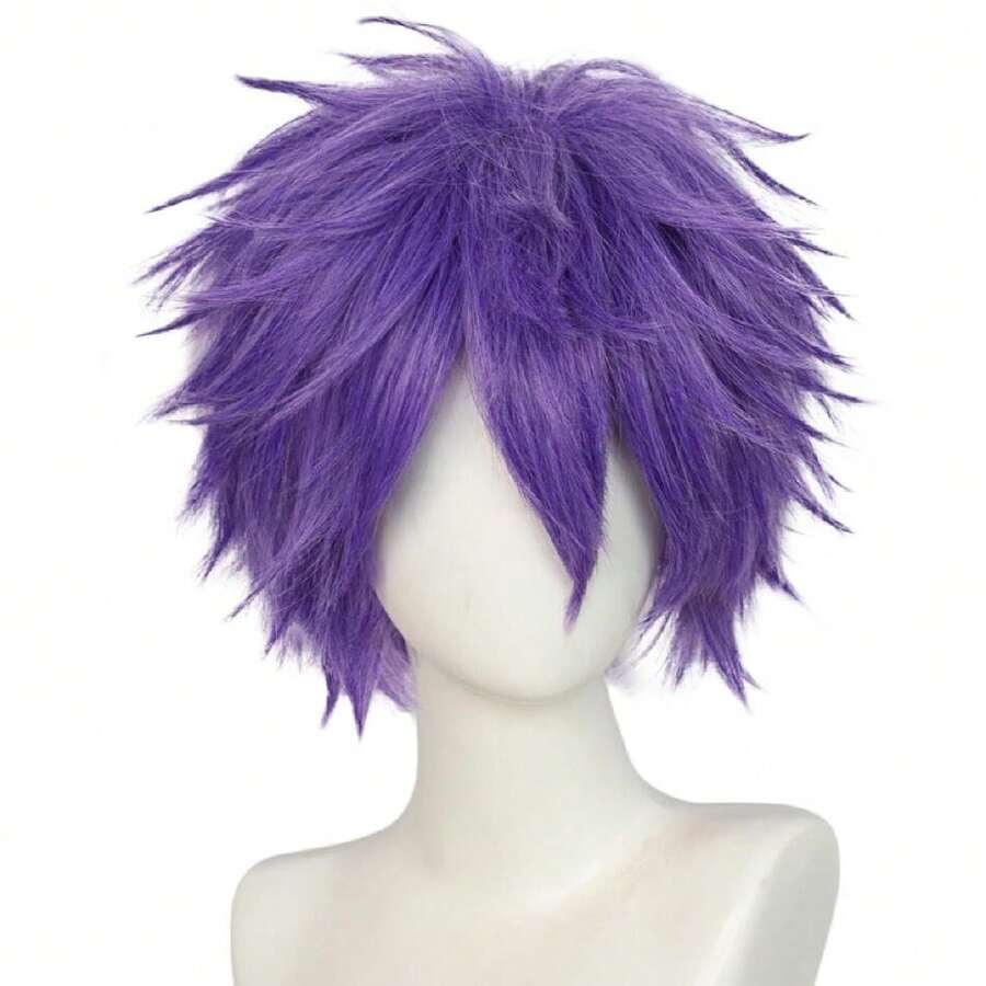 +Hair Cap Short  Purple Messy Wig For Men Short Messy Wig  Purple Synthetic Anime Hair For Halloween Cosplay Mens Cosplay Outfit For Costume Party,37992048 - 紫色 - 查看 1