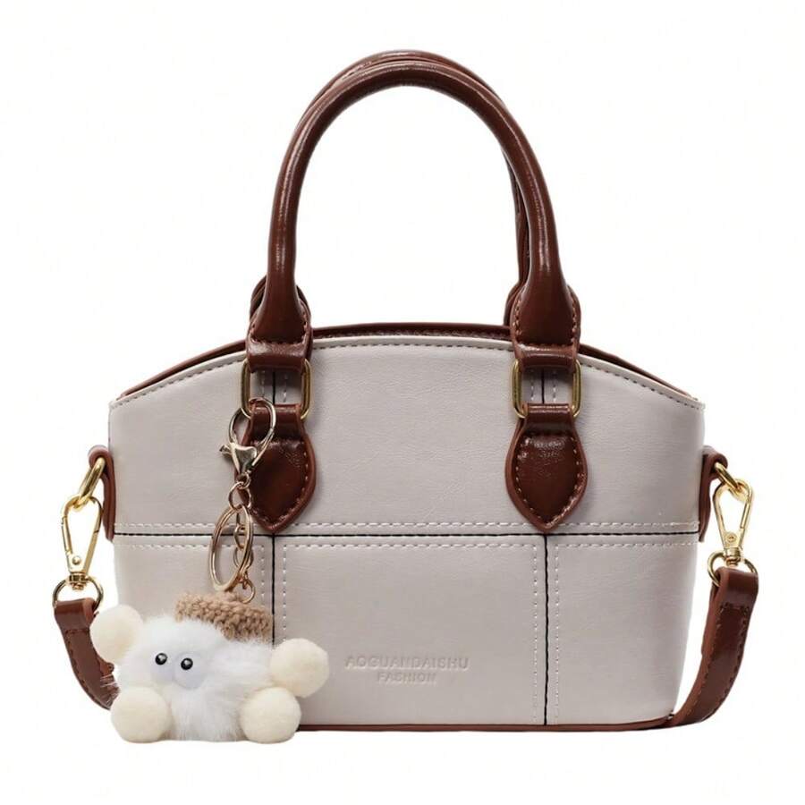 Bolso de hombro femenino de moda bolso de mano de verano con colgante de peluche diseño minimalista y retro bandolera cruzada para mujer - Blanco - Ver 1