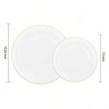10/15/25/50pcs White With Gold Rim Party Plates, White Round Cake/Dessert Plates, Elegant High-Quality Fruit Salad Plates, Food Trays, Salad Bowls, Dessert Plates, Reusable And Washable Tableware Set. Suitable For Weddings, Birthday Parties, Valentine's Day Decor, Dinners, Family Gatherings, Outdoor Events, Schools, Restaurants, Kitchens, And More - Multicolor - View 11