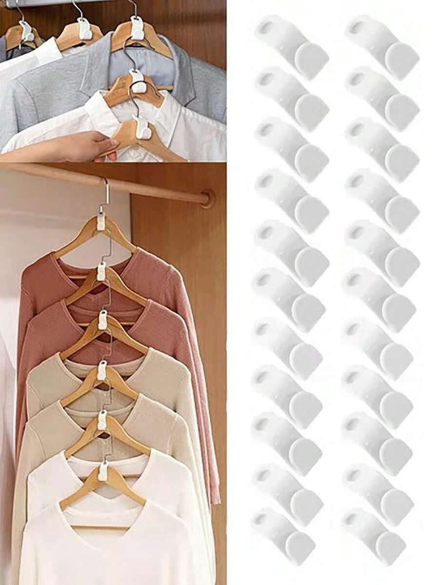 Hanger Connector Hooks, Wardrobe Space-Saving Organizer Rack, Stackable Hanger Hooks / 10 Pcs, Heavy-Duty Space-Saving Wardrobe Organizer, Durable Hooks With Plastic Clips, Suitable For Home, Dormitory And College, Stackable Hanger Hooks - White - View 1