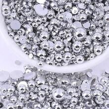 3000PCS Flatback Pearls For Crafting, 100G Mixed Sizes 4/5/6/8/10/12 Silver Half Round Pearls For Crafts Faux Flat Back Beads For Nail Face Art Tumbler Mugs Wedding Home Dration,38034372 - 銀色 - 查看 5