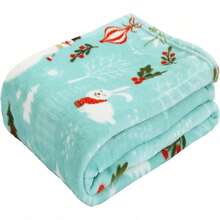 2026 Elegant Comfort Velvet Touch Ultra Plush Christmas Holiday Printed Fleece Throw/Blanket-50 X 60inch, (Reindeer), 50 X 60 Inch (W912) - 聖誕老人雪人藍綠色 - 查看 2