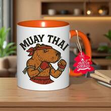 1pc Muay Thai Fighter Ceramic Coffee Mug - Thai Boxing Cup With Muay Thai Warrior Design, Durable & Heat-Resistant, Perfect Gift For Mothers Day, Fathers Day, Christmas, Halloween, Graduation - Ideal For Cafe, Workspace, Bedroom, Best For Christmas - 橘色 - 查看 9