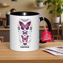 1pc MoFel 11oz Stainless Coffee Mug With Double-Wall Insulation & Butterfly/Floral Cup - Hot/Cold Retention, -Slip, Portable For Office, Gym, Travel, Gift For &, Elegant Design (Compatible With Tea, - 橘色 - 查看 5