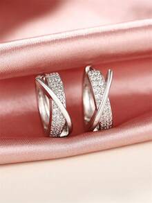 1 Đôi bông tai vòng thanh lịch đính đá Cubic Zirconia dành cho thiếu nữ, thích hợp để trang trí hàng ngày, dự tiệc hoặc làm quà tặng sinh nhật. - Bạc - Xem 5
