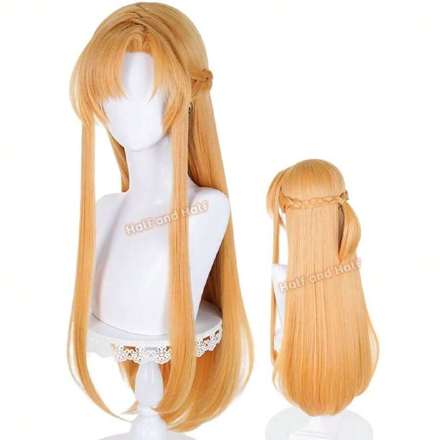 Asuna-Yuuki Cosplay Wig Long Straight Orange S-A-O Anime Cosplay Wig With Bangs & Braid 33.4'' Blonde Orange Wigs For Women Halloween Party Daily,37994639 - 橘色 - 查看 1