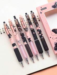 Black Frost Butterfly Ins Style Neutral Pen, European Style Packaging, Soft Grip, 0.5mm, Smooth Writing, Quick-Drying, Simple Design, Suitable For Students' Exam And Exercise, 6 Pens/Box Back To School - one-size - View 1