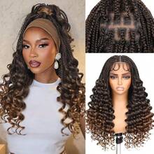 Braided Wigs For Black Women Double Full Lace Box Braided Wigs Synthetic Wavy Glueless Braid Wig With  Hair 3D Curls Braided Wig 24 Inch (1B/30, Wavy-24),38059047 - 漸變金色 - 查看 1