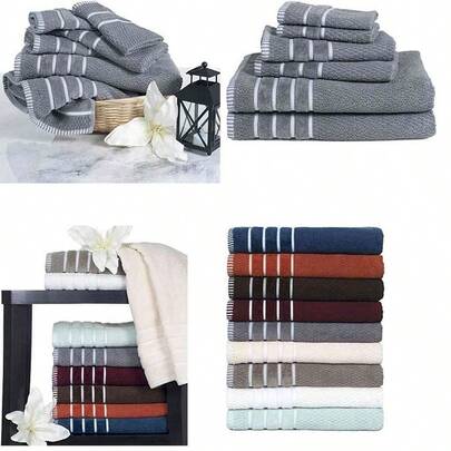 OpenHILavish Home 6 Piece Egyptian Cotton Rice Weave Towel Set, Silver