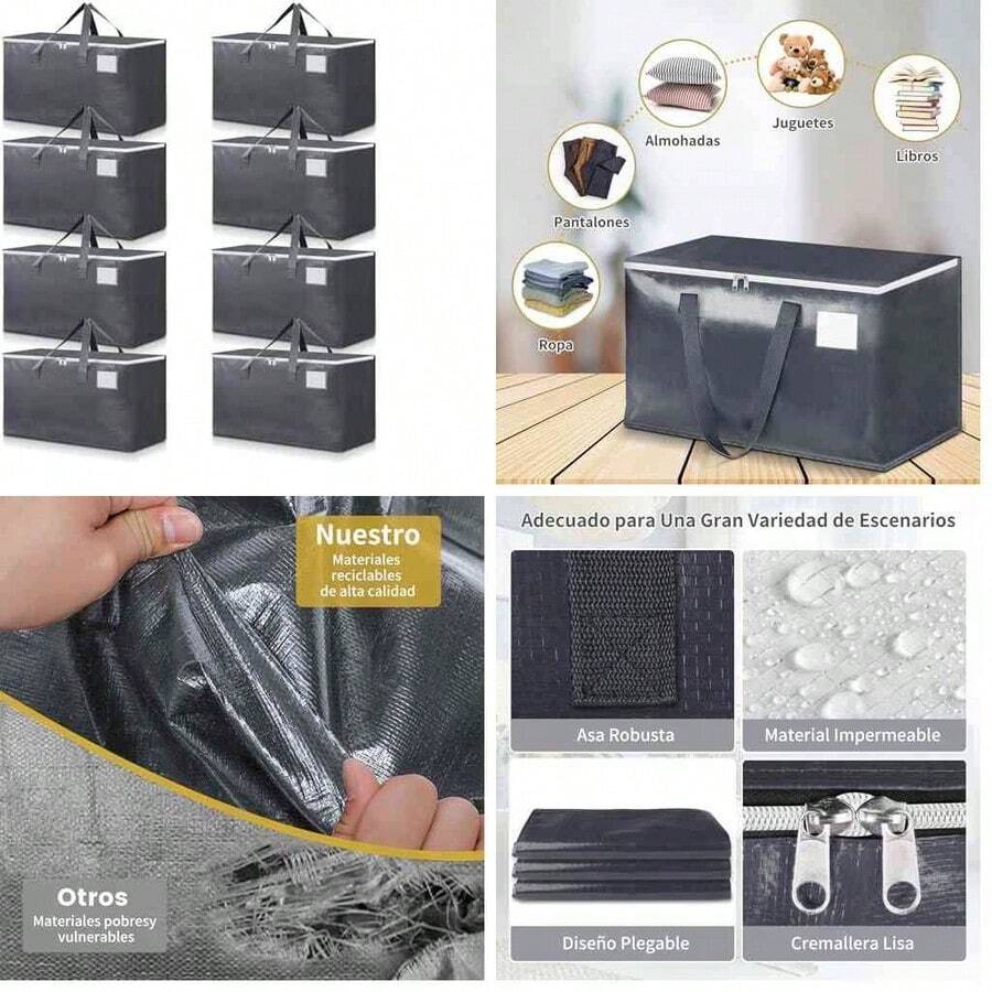 OpenHICajas Mudanza, 8PCS Cajas de Almacenamiento, Bolsas de Mudanza de Gran Capacidad, Cajas para Mudanza con Asas Reforzadas y Bolsillo para Etiquetas, Plegable Organizador de Ropa para Mudanza(Gris) - gris - Ver 1