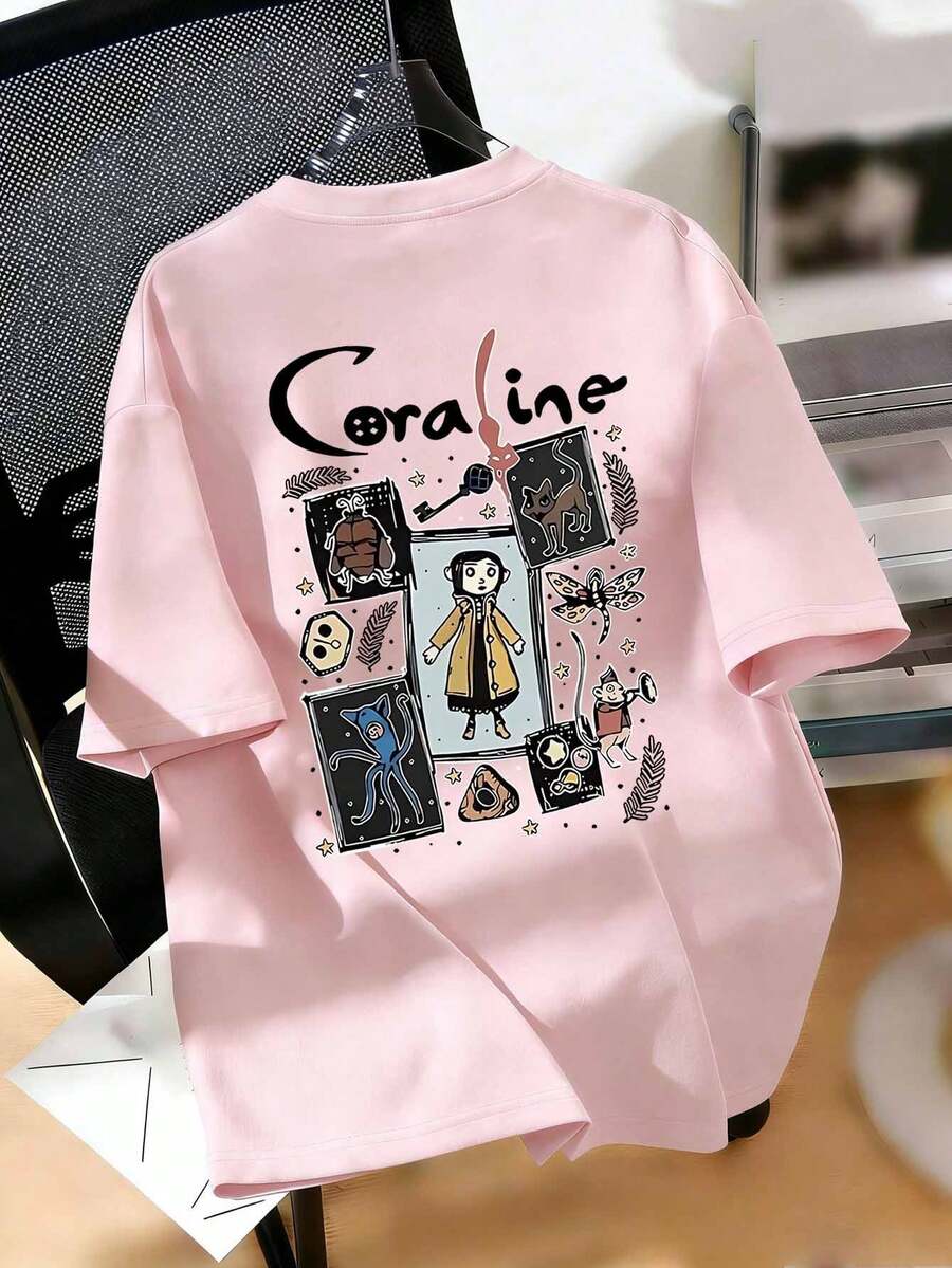 Cartoon Pattern Printed Pocket Casual T-Shirt, Suitable For Daily Wear ...