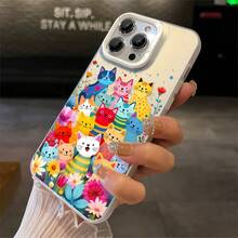 1pcs Colorful Cartoon Cats Phone Case Compatible with Apple Phone 17ProMax 16 15 14 13 12 11ProMax Pro Xs Max XS X 7plus 8plus Antidrop Phone Case Silicone Vintage Funky Cute Whimsical Can Be Given To Friends Can Be Given To A Lover - Plateado - Ver 3