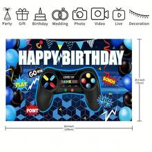 1pc Game Controller Happy Birthday Party Backdrop Banner - Vibrant Game Controller Design With "Happy Birthday" Text, Polyester, Suitable For Indoor/Outdoor Decoration, Photo Booth, Cake Table Decor, Game Room Decor - Blue - View 3