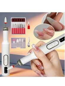 三速显示指甲磨甲器，多功能美甲护理设备，便携式指甲锉，指甲抛光工具，指甲钻，500mAh - 白色 - 查看 6