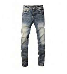 Jeans para hombres, nueva moda de calle, pantalones negros y blancos rotos con salpicaduras de pintura, pantalones de puño desgastados, moda streetwear, ajuste slim, cómodos pantalones de mezclilla elásticos para hombres, ropa casual - Azul lavado medio - Ver 1