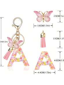 1pc Creative 26 English Alphabet Letter Keychain, Children Backpack Accessory, Butterfly Letter Pendant Keychain For Girls - Multicolor - View 5