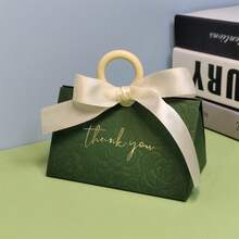 20pcs Wedding Favor Boxes, Embossed Floral Pattern Design High-End Wedding Candy Box With Handles, Ribbon And Plastic Rings, Wedding Gifts And Packaging, Wedding Decor, Home Decor, Room Decor Party Favors Bride Birthday Graduation Birthday Decorations Party Decorations Gift Bags - Green - View 3