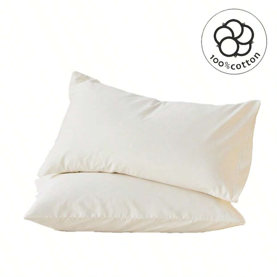 1对纯色100%棉枕套，简约长方形腰枕，四季皆宜 - 白色 - 查看 1