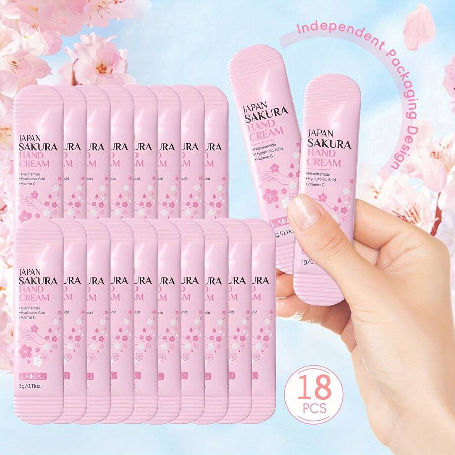[LAIKOU Japan Sakura Hand Cream] LAIKOU 18pcs Japan Sakura Hand Cream - Hypoallergenic, Moisturizing With Glycerin & Vitamin C - Travel-Friendly, Valentine's Day Gift Option - Hương vị trà - Xem 1