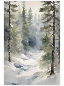 Pintura de escena de invierno, póster de carretera forestal, impresión de paisaje nevado, decoración navideña, impresiones de árboles de pino en acuarela, arte de pared sin marco xinch (cuadros decorativos para sala, póster, con marco, pósters, cuadros para la pared, marcos para cuadros, cuadro, Virgen de Guadalupe, salas) - transparente - Ver 1