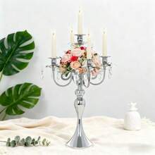 1 chiếc giá nến pha lê 5 nhánh / Giá nến kim loại hiện đại 20 inch / Vật trang trí trung tâm sang trọng cho tiệc cưới / Trang trí bàn ăn trang nhã cho các bữa ăn và sự kiện, không bao gồm nến và hoa. - hai màu - Xem 3