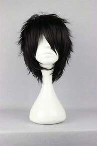 Short Black Cosplay Wig Spiky Fluffy Heat Resistant Synthetic Hair Emo Wig,37994446 - màu đen - Xem 5