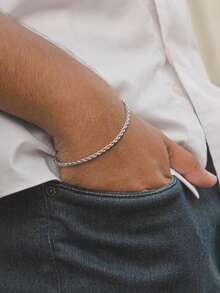 1pc Men's Fashionable Hip-Hop Stainless Steel Twisted Rope Chain Bracelet - Silver - View 7