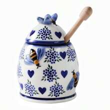 ZOOBEE Ceramic Honey Pots With Dipper And Lid Farmhouse Style10oz Honey Jar With Dipper Handpainted Honey Jars With Bees Easily Wash-Deep Love - 星形花瓣 - 查看 8