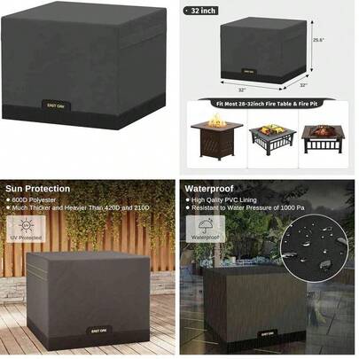 Leoon EAST OAK - Funda de mesa para fogatas de propano para exteriores, tela resistente 600D, impermeable, resistente al polvo y a todo tipo de clima (32 pulgadas de largo x 32 pulgadas de ancho x 25.6