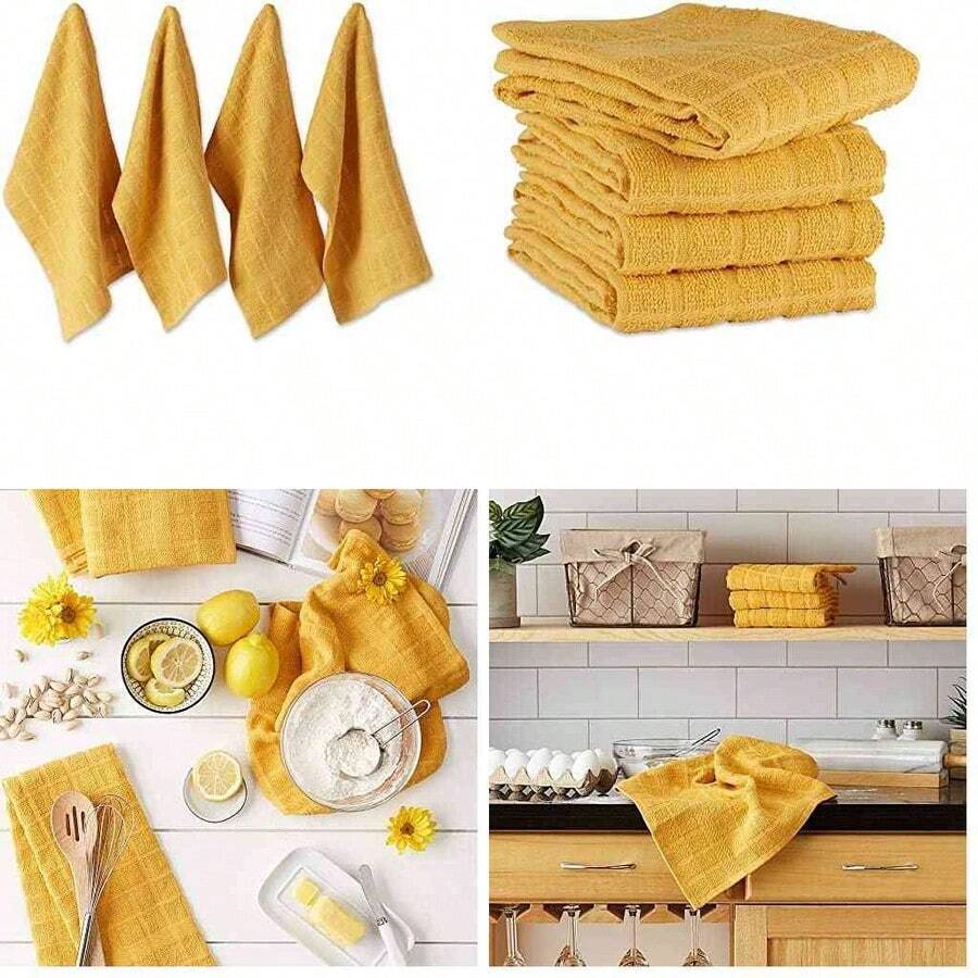 OpenHIDII Basic Terry Collection - Juego de paos de Cocina para Ventana, 16 x 26 Pulgadas, Color Verde Oscuro, 4 Piezas - 16x26"+cuadros verde oscuro - Ver 1