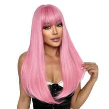 Pink Wigs With Bangs For Women Long Straight Pink Wig 22 Inch Colorful Synthetic Wig Natural Looking Hair Wigs For Daily Party Cosplay Use,38045214 - 粉色 - 查看 5