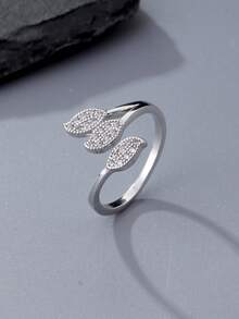 1pc Elegant Cubic Zirconia Leaf Shaped Adjustable Open Ring, Versatile Women's Accessory, Suitable For Engagement, Wedding, New Year/Valentine's Day/Wedding Gift/Music Festival - Leaf Ring - View 5