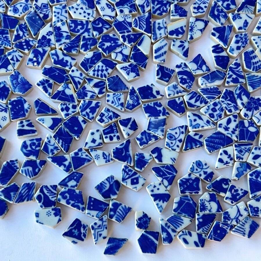 Partikel Mosaik Bermotif Biru Putih Halus Berlapis Glasir, Dibakar pada Suhu Tinggi, Ukuran 100g/200g, Bahan Dekorasi DIY Gaya Klasik, Cocok untuk Kerajinan Tangan, Tangga, Dinding, Perapian, Lukisan Bertatahkan, dan Proyek Dekorasi Lainnya