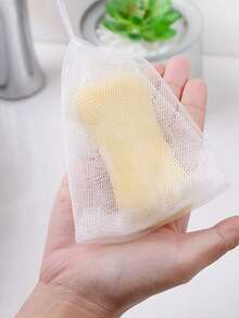 10个手工皂泡沫网/绿色青蛙/黄色鸭子/蓝色小熊/粉色兔子沐浴海绵 - 白色 - 查看 3