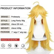 Long Golden Wig For Panty Cosplay, Blonde Wavy Wig For Women, Halloween Christmas Party Anime Wig With Wig Cap,38048022 - 挑染金色 - 查看 2