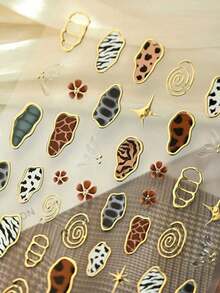 1pc French Leopard Print Colorful Gold Jelly Butterfly Wing Asymmetrical Geometric Nail Sticker, 5D Nail Art Sticker, & Charming, Suitable For Women's Unique DIY Manicure Nail Supplies Nails Nail Stickers - Nhiều màu - Xem 8