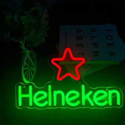 1pc Red & Green Brand Logo Neon Light (Includes USB Cable + Mounting Hook): Eye-Catching Classic Color-Blocking, Made Of Durable Acrylic Material, A Great -Themed Decor Item. This Brand Neon Light Is Suitable For Bar, Beer Area, Beer-Themed Parties, Liquor Display Areas, And Can Be Used Year-Round.