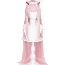 Zero Two 02 Cosplay Wig + Horn Headband, 39'' Wigs Cosplay Wigs For Women Wig Install Kit Long Straight  Pink Anime Wig With Bangs Pastel Pink Wigs For Women Halloween Party,38046572 - 粉色 - 查看 1