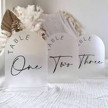 Gold Mirror Arched Wedding Table Numbers With Stands 1-10, 5x7 Inch Acrylic Arch Sign With Holder, Table Number 1-10, 5"X7") (DM9102) - Phông chữ đen mờ - Xem 1