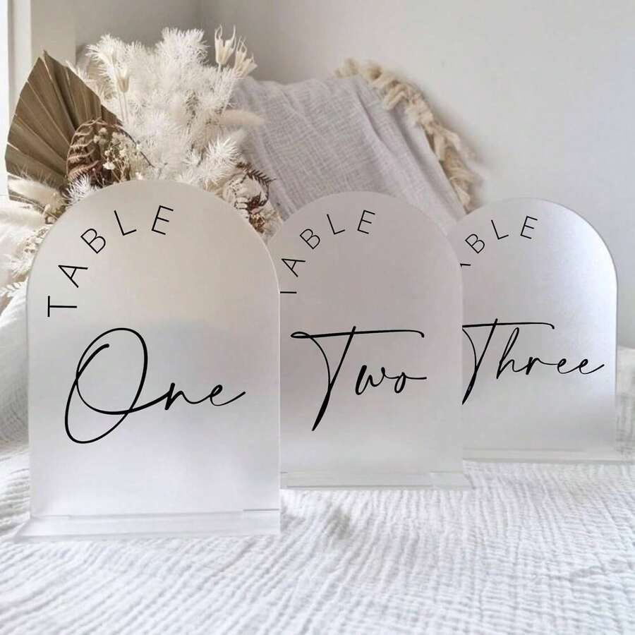 Gold Mirror Arched Wedding Table Numbers With Stands 1-10, 5x7 Inch Acrylic Arch Sign With Holder, Table Number 1-10, 5"X7") (DM9102) - Phông chữ đen mờ - Xem 1