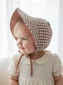 1pc Baby Girl Plaid Headband Hat, Palace Style Children's Hat, Outing, American Style, Infant Hat, Sun Hat, Baby Hat - 1PC - View 10