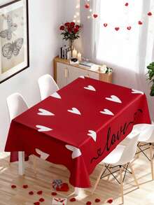 1 chiếc khăn trải bàn hình trái tim màu đỏ lãng mạn, quà tặng ngày Valentine, trang trí tiệc Valentine, khăn trải bàn hình chữ nhật bằng polyester với họa tiết trái tim trắng và đường kẻ đen, chống bám bẩn, phù hợp với bàn ăn và bàn cà phê nhỏ, lý tưởng cho tiệc Valentine và trang trí nhà bếp. - Nhiều màu - Xem 4